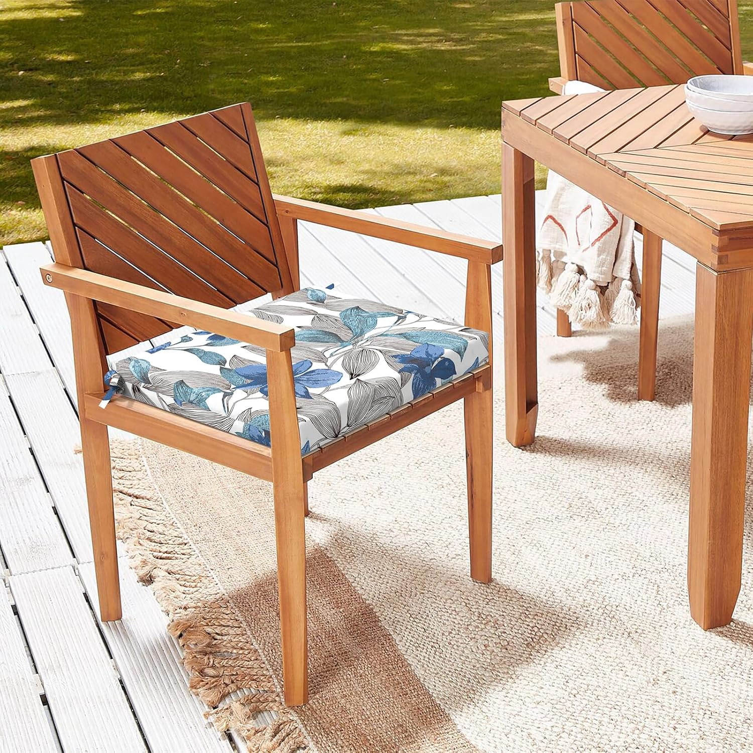 Outdoor Chair Cushions 18.5x16x2 Inch Pack of 4 Water-Repellent Memory Foam Seat Pads with Ties for Garden  Furniture Clemens Noir Blue
