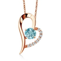 Gem Stone King 18K Rose Gold Plated Silver Blue Zircon Heart Shape Pendant Necklace for Women (1.32 Cttw, Round 6MM, Gemstone December Birthstone, with 18 inch Chain)