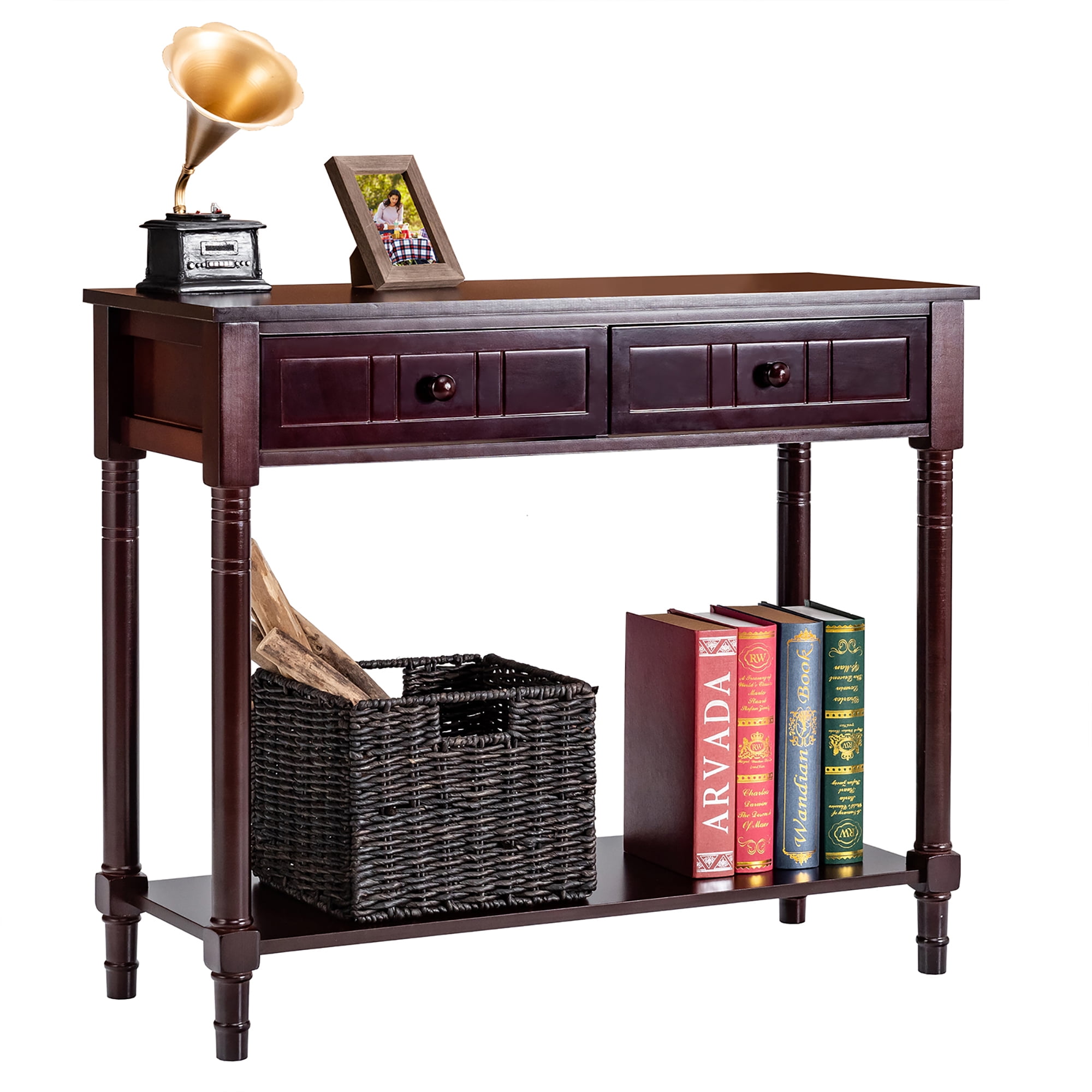 Costway Console Table Drawers Bottom Shelf Accent Sofa Entryway Hall