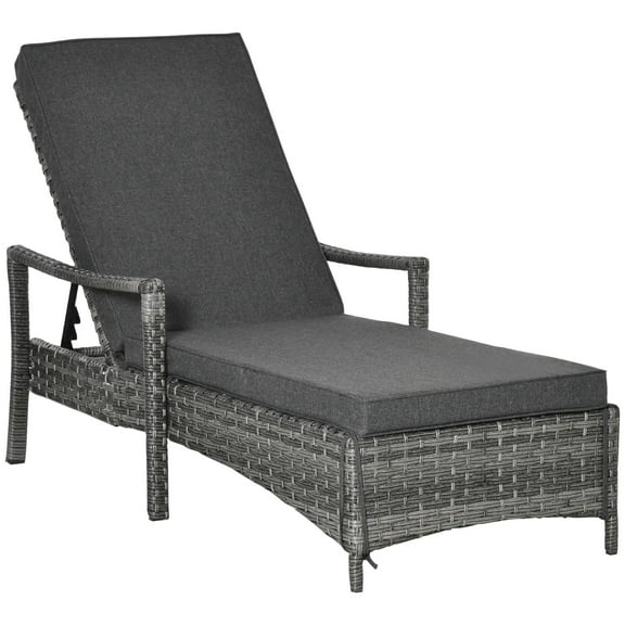 Resenkos Versatile Lounge Chair, 4-Way Adjustable Backrest & Cushions, PE Rattan Sun Lounger for Poolside, Balcony & Garden Relaxation, Dark Gray