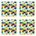 thumbnail image 1 of Geometric Coaster Set of 4, Colorful Design Squares and Rounds Green Yellow Blue Lavender and Vermilion, Square Hardboard Gloss Coasters, Standard Size, White Multicolor, by Ambesonne, 1 of 2