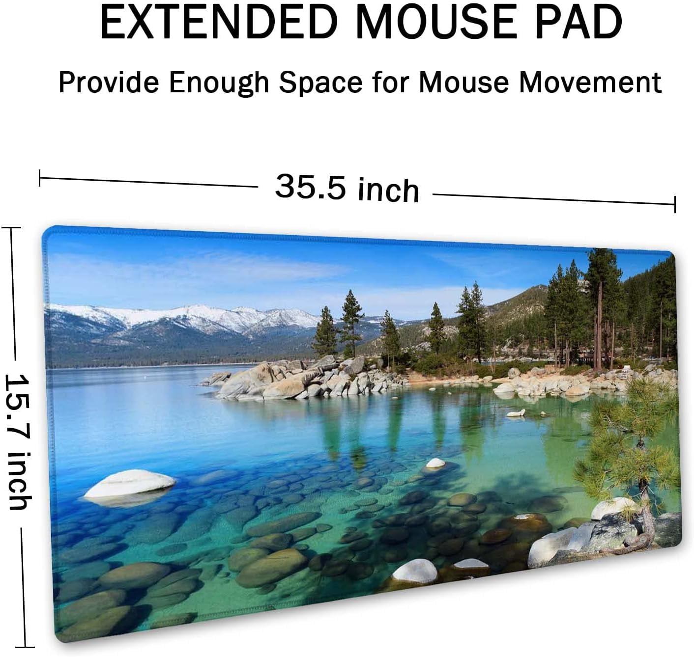 Extended Mouse Pad, XXL Gaming Mouse Pads, Large Big Mousepad Laptop Computer Keyboard Mat Desk Pad with Non-Slip Base Stitched Edge for Gaming Office, 35.4 x 15.7 inch, Lake Tahoe
