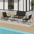 thumbnail image 1 of Ensemble de Conversation de Patio 4 Pcs, Causeuse 2 Chaises en Textilène Table Basse en Verre, Cadre en Acier Enduit de Poudre, Mobilier d'Extérieur Résistant aux Intempéries pour Cour Arrière Balcon, Noir Gris, 1 of 8