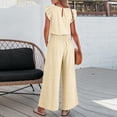thumbnail image 3 of Women's Ruffle Sleeve Wide Leg Jumpsuit Casual Smocked Waist Pocket Romper, 3 of 5