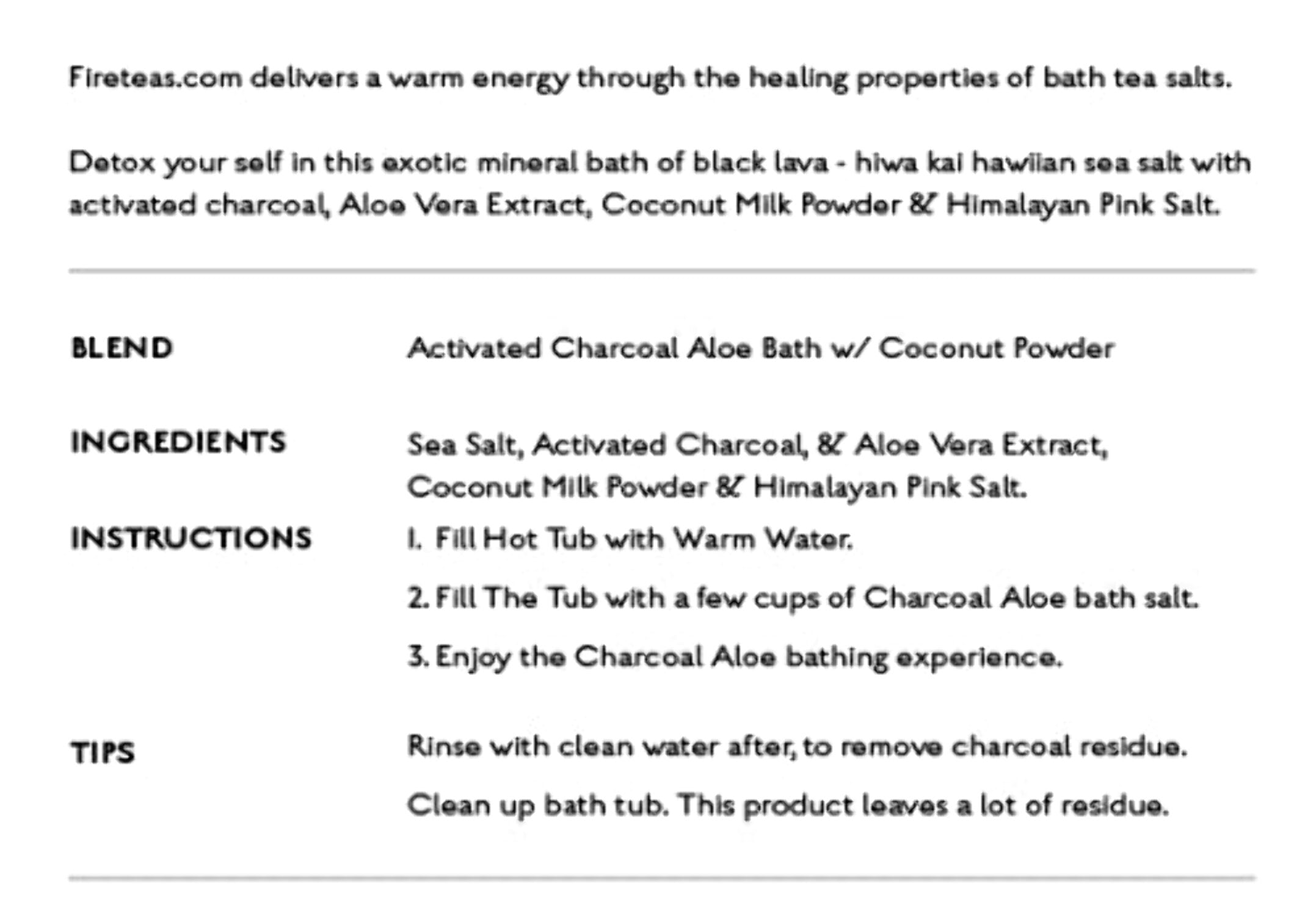 Activated Charcoal  Aloe Bath Salt - Coconut Milk Powder, Aloe Vera Extract, Activated Charcoal  Sea Salt, Pink Salt - Cleansing, Detoxing- Made in USA