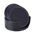 thumbnail image 1 of SHENMO Set de Sous-Verres en Simili Cuir (6 Sous-Verres + 1 Torr), Noirs, Ronds, 1 of 5
