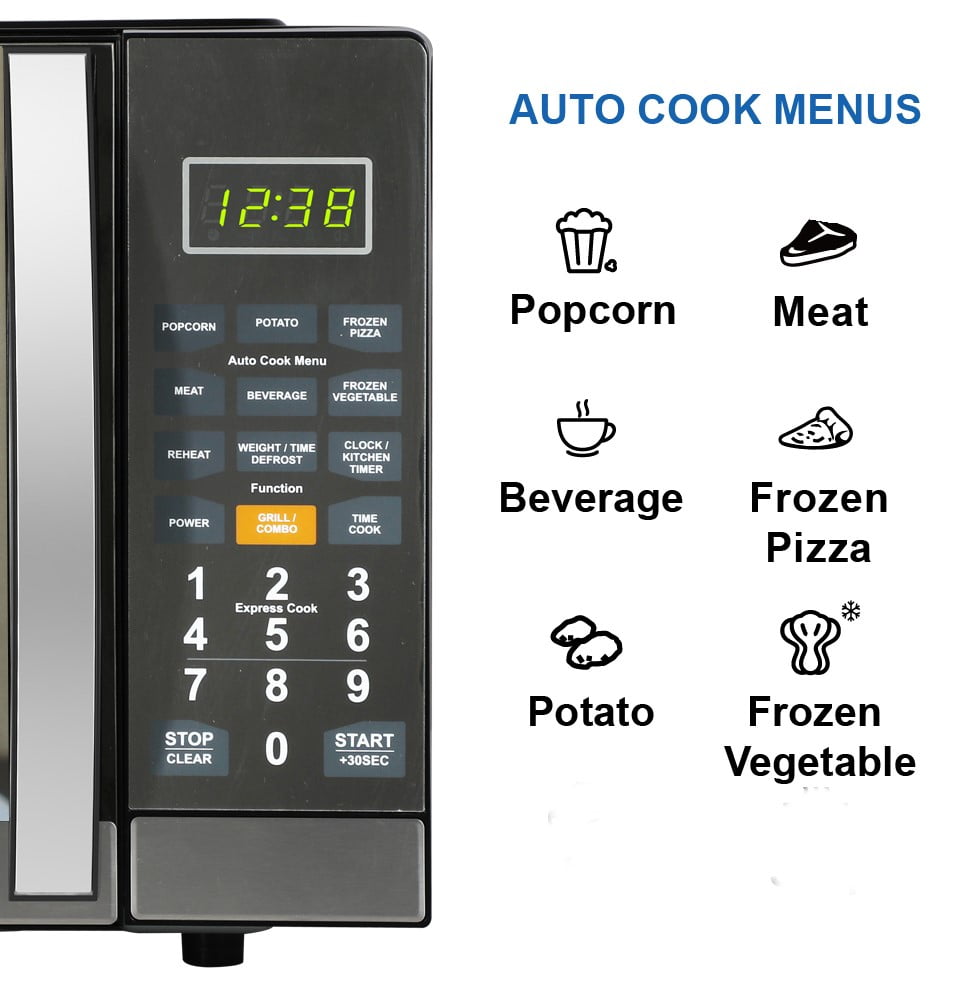 Emerson 1.1 Cu Ft, 1100W Mirror Finish Countertop Microwave Oven with Grill, MWG1191SB
