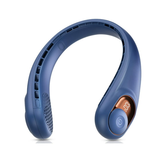 FU1999 Neck Fan, Bladeless Wearable Hands-Free Portable Fan, 5200mAh Rechargeable, 360° Cooling with 3 Speeds, Ultra-Quiet Personal Fan LED Display, Idea for Home, Office, Travel, Sports- Blue