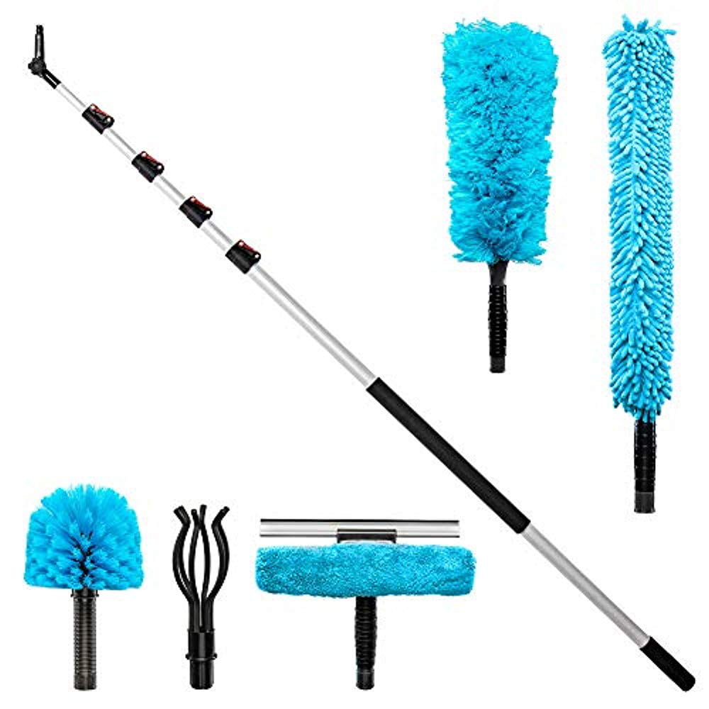 Baseboards and Cars Blinds Radiators Long Handled Flexible Duster for Cleaning Cobwebs Lights Activave Extendable Feather Duster Telescopic with Microfiber Head High Ceiling Fan Blue