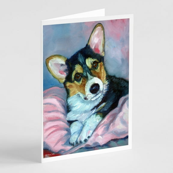 Corgi Puppy with pink blanket Greeting Cards and Envelopes Pack of 8