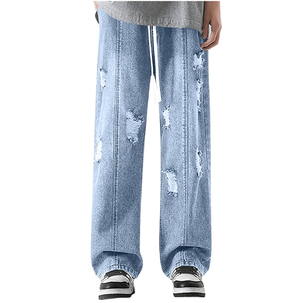 Pantalones vaqueros de longitud completa para hombre, de moda, informales, desgastados, irregulares, con agujeros, de pierna recta, pantalones de mezclilla para hombre.