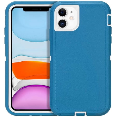 iPhone 11 Case, Heavy Duty Shockproof 3-Layer Full Body Protective High Impact Tough Hybrid Rubber Rugged Durable Phone Cover for iPhone 11 6.1'' - Blue White