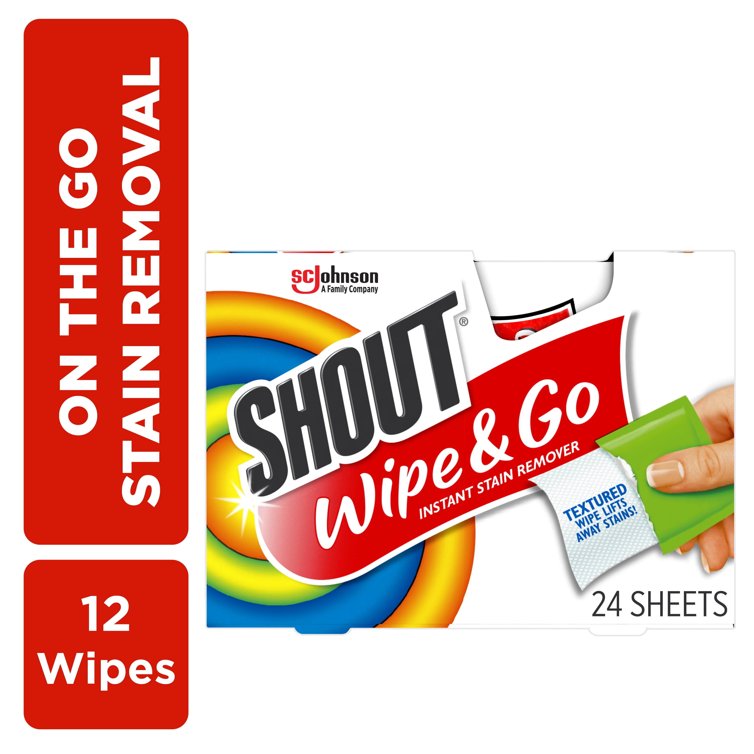 3 pack) Shout Wipe & Go, Laundry Instant Stain Remover, 12