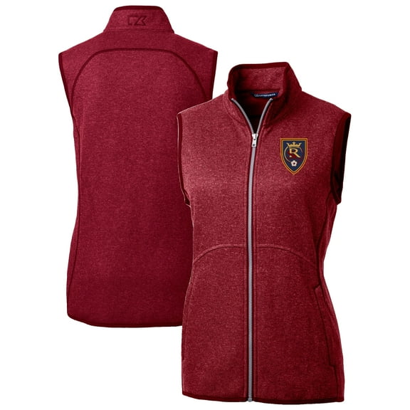 Women's Cutter & Buck  Heather Red Real Salt Lake  Mainsail Sweater-Knit Full-Zip Vest