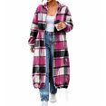 thumbnail image 7 of Enjoytime Plaid Long Coat Women Drawstring Hem Hooded Zip Up Jacket Long Sleeve Loose Trendy Fall Winter Jackets, 7 of 7