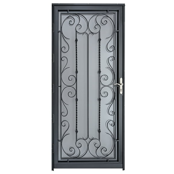 Grisham Deluxe Steel Security Door,36'' x 80'' Metal Tempered Glass Door Screen Replacement Enter Doors,Storm Door(371 Black)