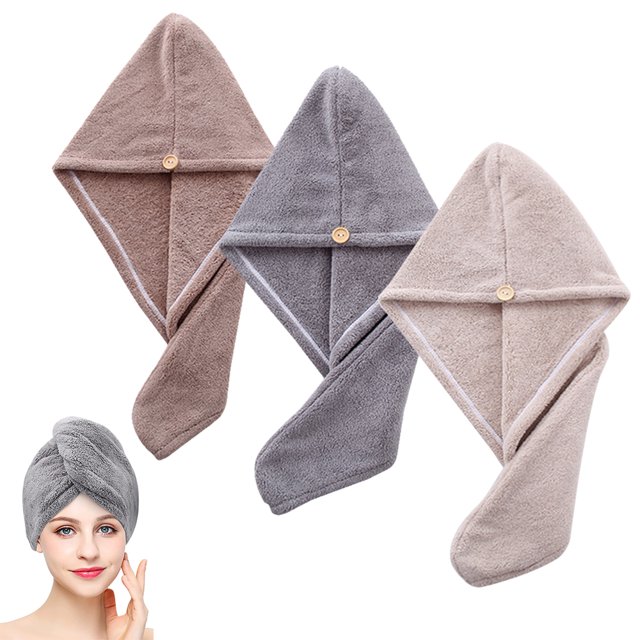 Turbante para el cabello de microfibra con botón, 3 piezas, paño absorbente para secar el cabello, toallas, toalla para la cabeza para niños, gorro de paño para secar el cabello para mujeres y niñas Vhermosa BST3040326-1
