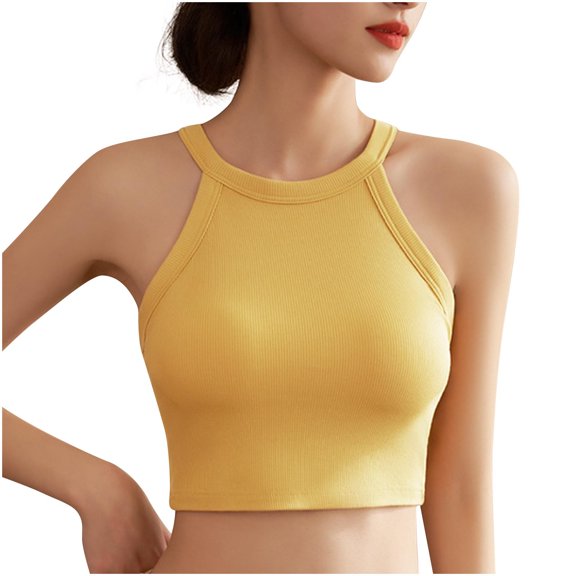 LAJPXKHY Built in Bra Tank Tops for Women Workout Yoga Top Summer Halter High Neck Seamless Basic Sleeveless Athletic Running Shirts