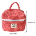 thumbnail image 2 of Bolsa de maquillaje a cuadros para mujer, bolsa de aseo de viaje de tela suave de algodón de gran capacidad, 2 of 7