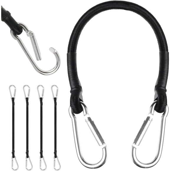 Bungee Cords with Carabiner Clips 30 CM 4 Pack Long Heavy Duty Carabiner Bungee Cord Retractable Straps with Carabiner Hooks for Roof Racks Trailers Camping Tarps and Travel for All Users