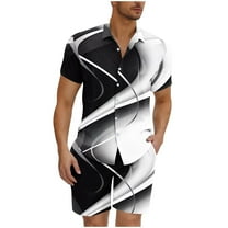 Stamzod Mens Vacation Outfits 2 Piece Summer Short Sleeve Graphic Button Down Shirts and Shorts Loungewear Daily Casual Plus Size Sweatsuits for Men with Pocket Black XXL