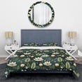 thumbnail image 3 of Designart "Classic Green Harmony Bouquet I" White Cottage Bedding Cover Set With 2 Shams Full - Queen, 3 of 5