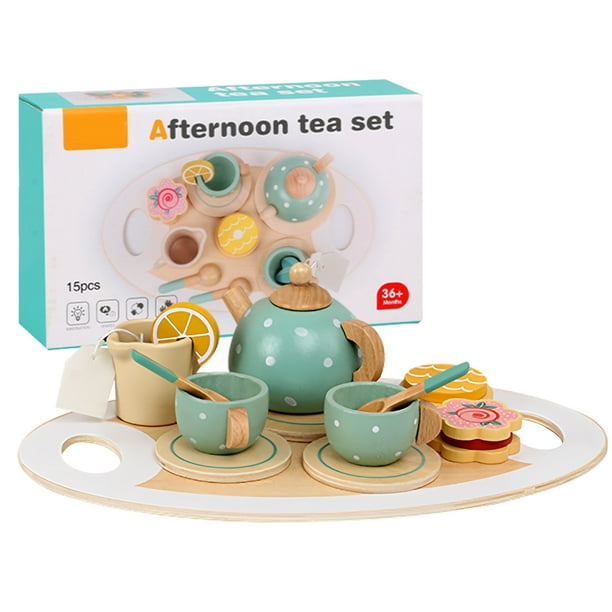15pcs Wooden Tea Set For Little Girls, Wooden Toys, Toddler Tea Set Play Kitchen Accessories