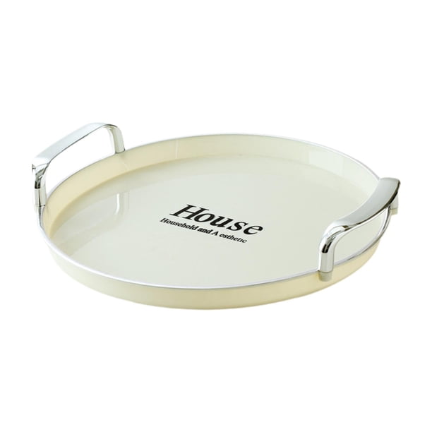 Bandeja redonda para servir con doble asa, resistente y sencilla, organizador de almacenamiento, bandeja para aperitivos, repostería, para baño, mesa Blanco