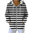 thumbnail image 3 of Fleece Pullover Women, Women's Striped Print Hooded Sweatshirt, Drawstring Zip Up Hoodie with Pockets, Casual Winter Fleece Lined Warm Comfy Soft Sweatshirts Hoodie Jacket, 3 of 9