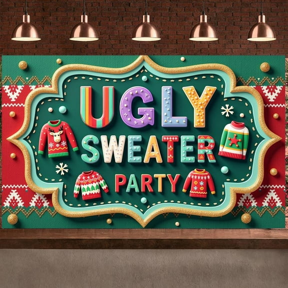 Colorful Letters Ugly Sweater Banner Snowflake Design Party Banner Glitter Border Festive Holiday Banner for Ugly Sweater Party Christmas Party Holiday Gathering