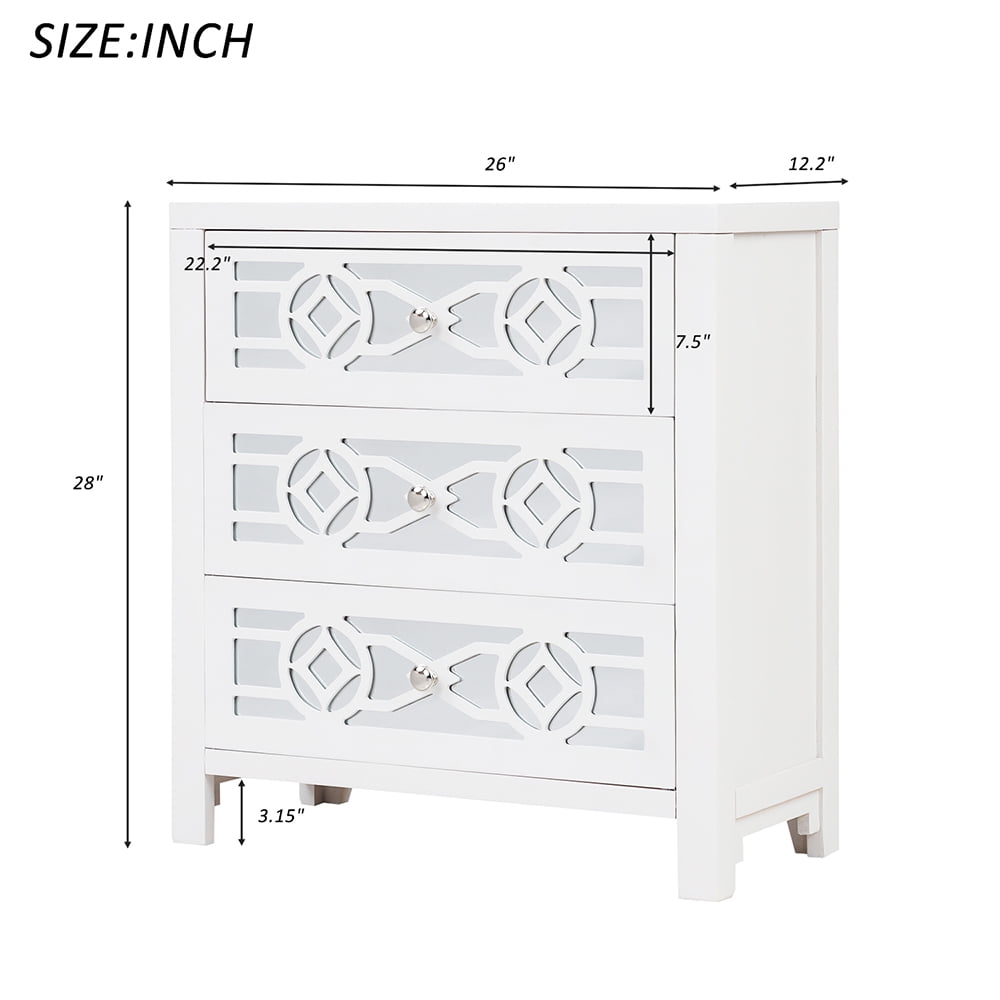 Kepooman Storage Cabinet with 3 Drawer, Sofa End Table with Decorative Mirror for Living Room, Antique Navy Kepooman Storage Cabinet with 3 Drawer, Sofa End Table with Decorative Mirror for Living Room, Antique Navy