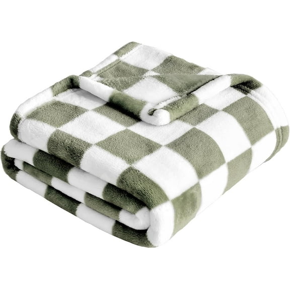 Plaid Blanket Fleece Blanket, Super Soft and Cozy Fluffy Blanket, 30" x 40", Dark Olive