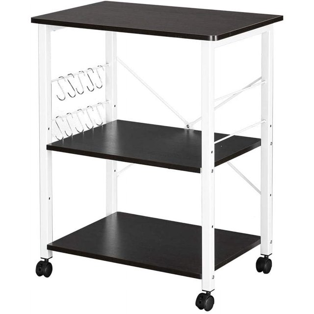 Kitchen Microwave Cart Kitchen Bakers Rack, Microwave Stand 3 Tier Rolling Kitchen Cart with Storage, Modern Nightstand End Table Coffee Bar Cart for Living Room Bedroom Kitchen Organization
