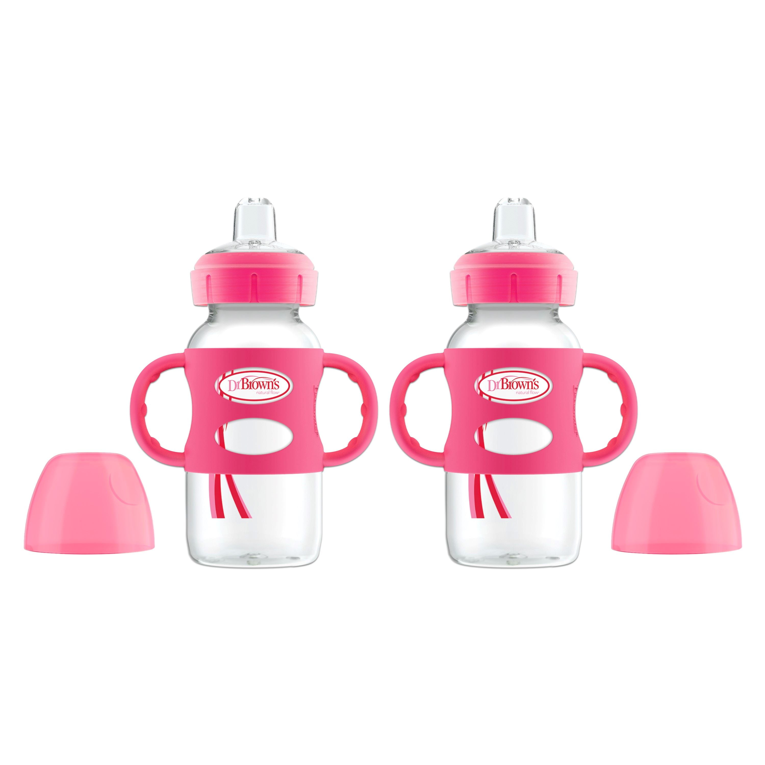 Dr. Brown's Milestones Wide-Neck Transitional Sippy Bottle with Silicone Handles - Pink - 2-Pack