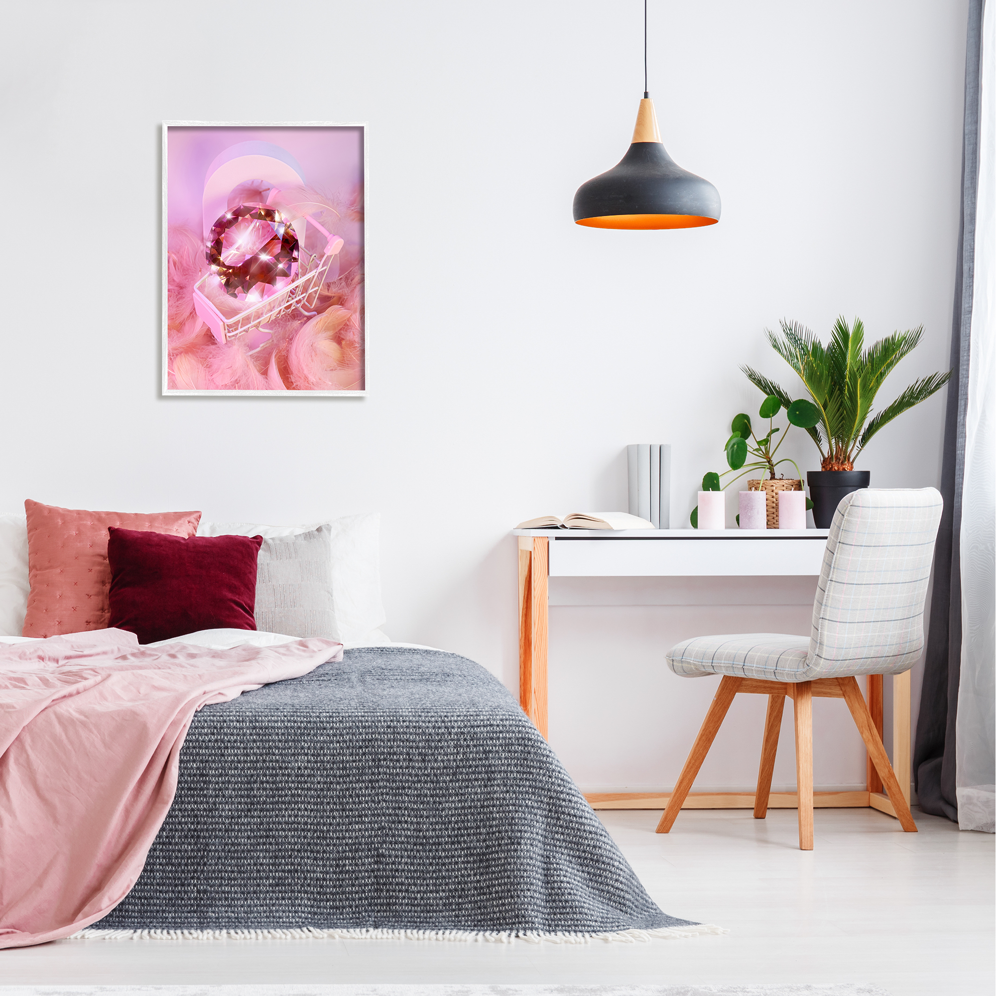 Stupell Industries Pink Glam Gem in Cart Beauty & Fashion Painting White Framed Art Print Wall Art, 24 x 30