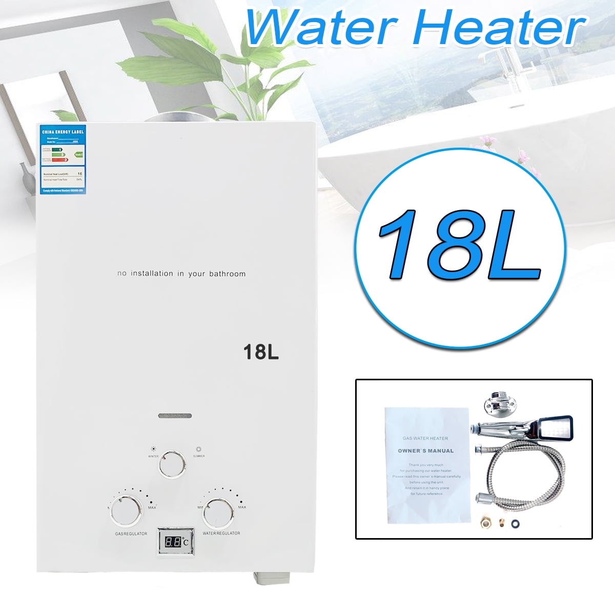 TABODD 18L Gas Water Heater Propane Gas LPG Tankless Instant Boiler