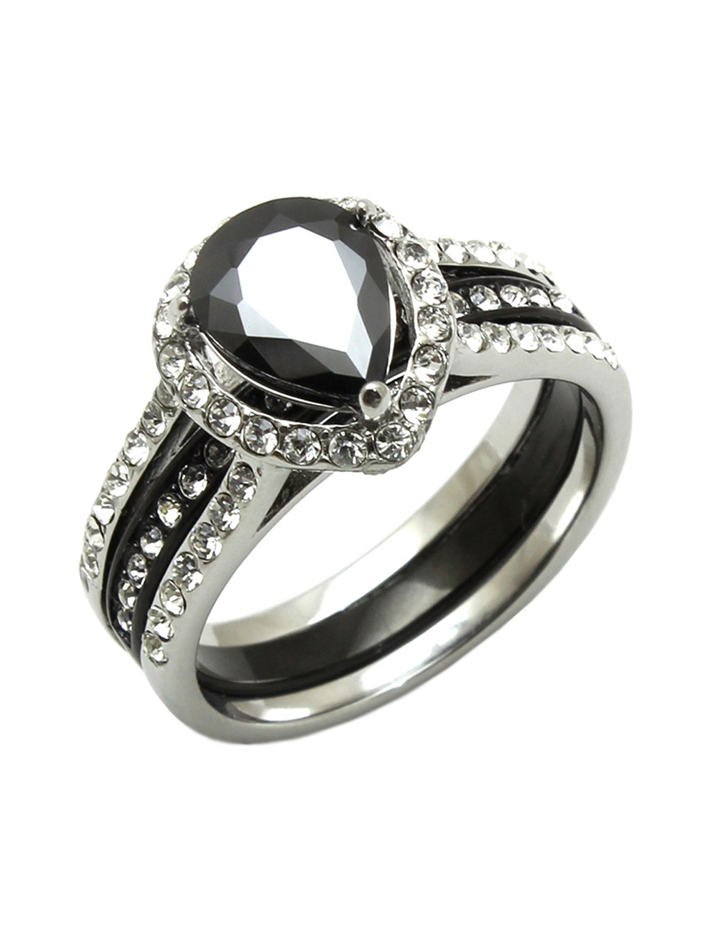 Stainless Steel Polished Black IP Plated CZ Band Ring 9 Size