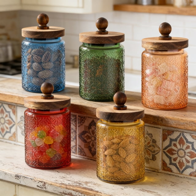 Colored Glass Storage Jar, Sealed Preservation Container With High Borosilicate Lid, for Kitchen Pantry, Blue