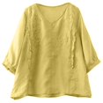 thumbnail image 5 of Women's Cotton Linen Short Sleeve Button Shirt Embroidered Casual Top, 5 of 9