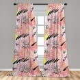 thumbnail image 2 of Tropical Vibes Window Curtains, Soft Colors Palm Tree Leaves Pattern with Abstract Boho Stripes, Lightweight Decor 2-Panel Set with Rod Pocket, Pair of - 28"x63", Pale Pink Yellow Coral, by Ambesonne, 2 of 3