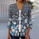 thumbnail image 1 of Xuyuer 3/4 Length Sleeve Womens Tops Round Neck Casual Summer Tunic Tops Basic Tees Blouses Cardigan Lightweight Button Down Casual Dressy T-Shirts Pleated Cute Shirts, 1 of 5