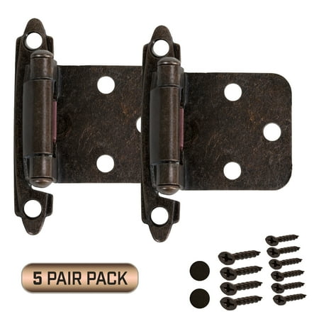 Colonial Bronze Cabinet Hinges - Cabinet Door Hinges 5 Pair Pack (10 Pieces) Self Closing Face Overlay, Oil Rubbed Bronze