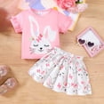 thumbnail image 5 of Laipiong Easter Bunny Egg Print Girls 2 Piece Outfit Fashion Ribbon Bowknot Blouse With Lace Trim And Pleated Skirt Red 7-8, 5 of 9