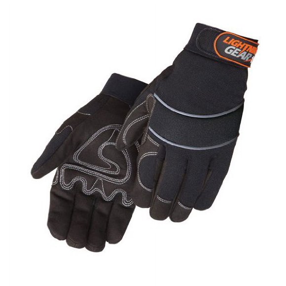 Liberty Glove & Safety 0915Q/BK/L Lightning Gear OnyxWarrior Premium Simulated Leather Mechanical Glove with Palm Patch, Large, Black (Pack of 1 Pair)