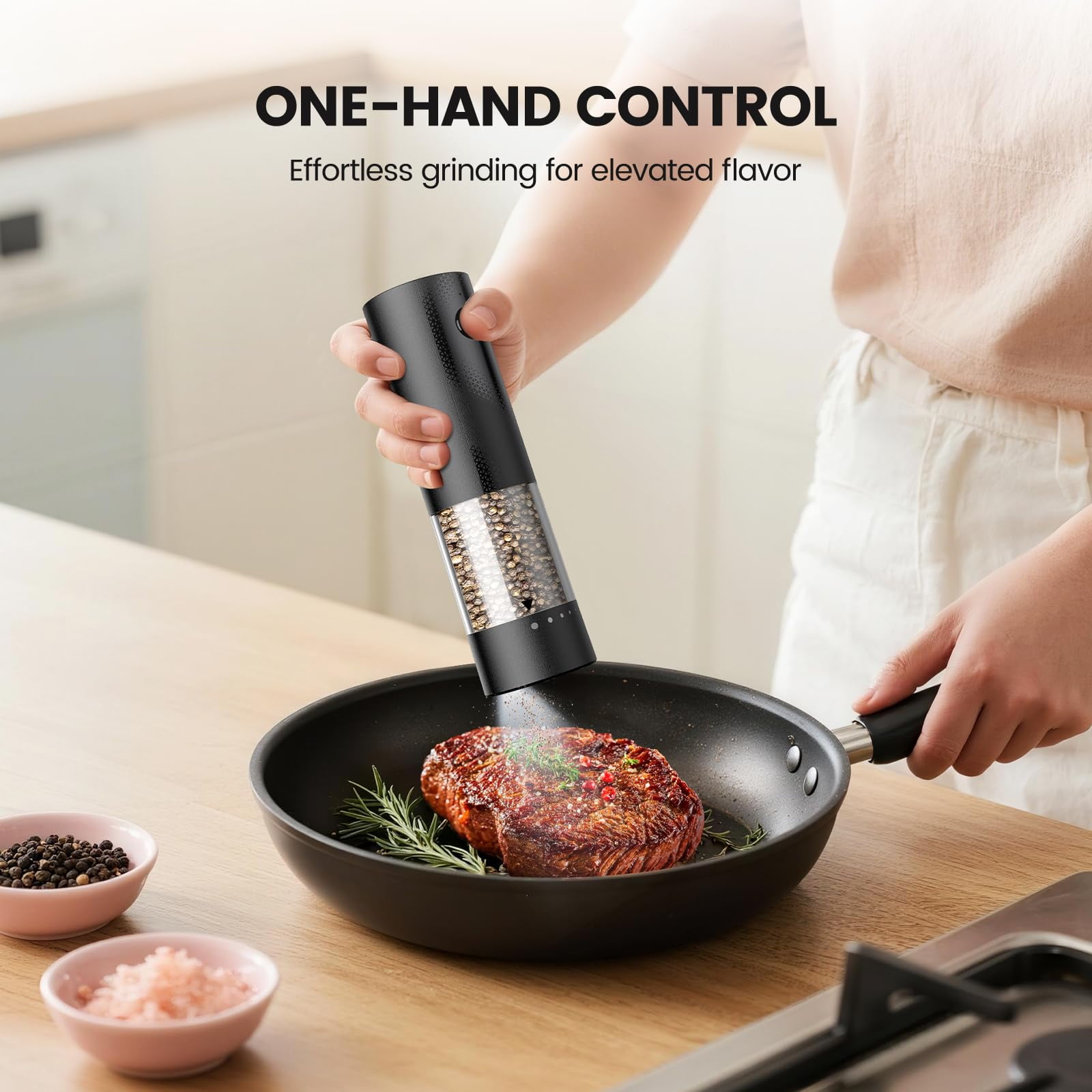 Electric Salt and Pepper Grinder Set - Rechargeable Automatic Salt and Pepper Shakers, Kitchen Appliances with External Adjustable Coarseness, Larger Hopper for Cooking, Home Gifts(2 Pack,White)