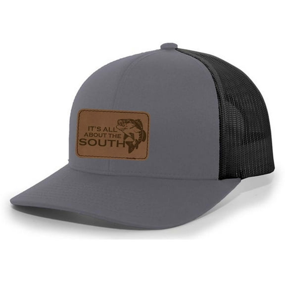 It's All About The South Jumping Bass Fishing Laser Engraved Leather Patch Trucker Hat Baseball Cap