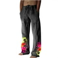 thumbnail image 2 of Mens Casual Elastic Waist Drawstring Pants Cotton Linen Baggy Lounge Pants Beach Trousers with Pockets Dark Gray 01 XL, 2 of 7