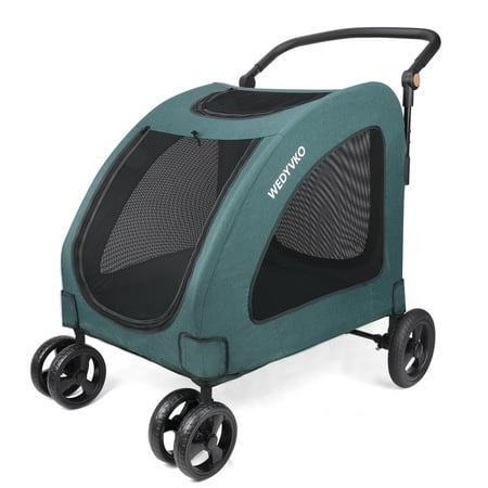 Wedyvko Dog Stroller for Extra Large Dogs, 4 Wheels Dog Cat Stroller, Foldable Pet Bike Trailer, Folding Carrier with Adjustable Handle, Sunroof, Rear Brake, Security Leash (Dark Green)