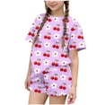 thumbnail image 3 of Afuyipoi Girls Casual 2-Piece Summer Clothing Set, Fashion Graphic Short Sleeve Tee and Matching Shorts, Kids Daily Activewear Set Purple Size 5-6 Years, 3 of 7