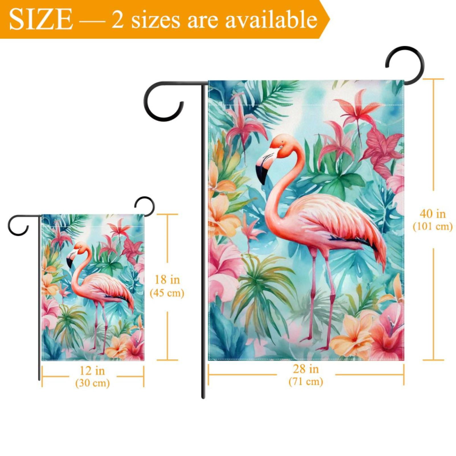 Tropical Palm Leavs FLower Flamingo Double Sided Garden Flag Decorative Weather Resistant Yard Flag, Large DIY Vertical Flag for Farmhouse Patio Lawn, 28x40 Inch
